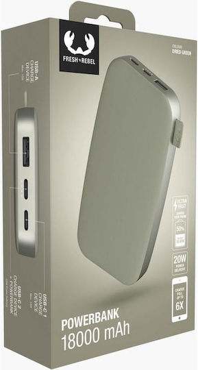 Fresh 'n Rebel Power Bank 18000mAh 20W с 2 USB-C порта Power Delivery Dried Green