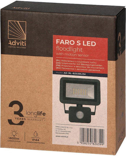 Orno Waterproof LED Flood Light 20W Natural White 4000K with Motion Sensor IP44