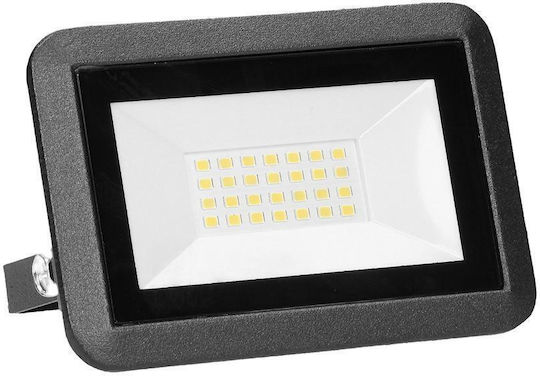 Orno Αλουμίνιο + Στεγανός Προβολέας LED 20W Φυσικό Λευκό 4000K IP65