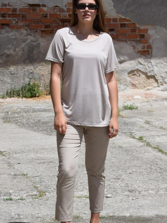 Plus Size Women's Blouse Cotton Beige