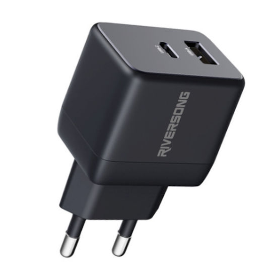 Riversong Φορτιστής Χωρίς Καλώδιο GaN με Θύρα USB-A και Θύρα USB-C 20W Power Delivery Μαύρος (PowerKub G20 Pro AD117)