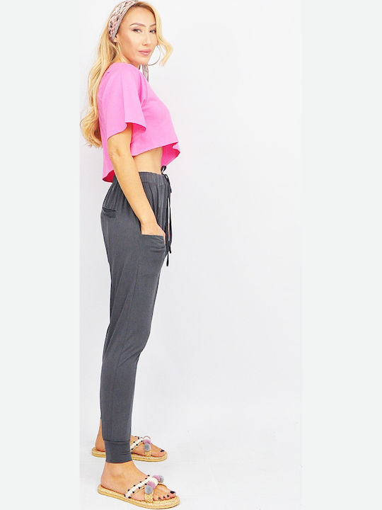 Damen Stoff Hose mit Gummizug Gray