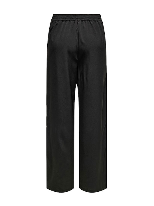 Only Damen Hochbund Stoff Palazzohose mit Gummizug Gerade Black