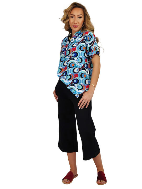 Damen Stoff Capri Hose mit Gummizug in Geradem Schnitt Black