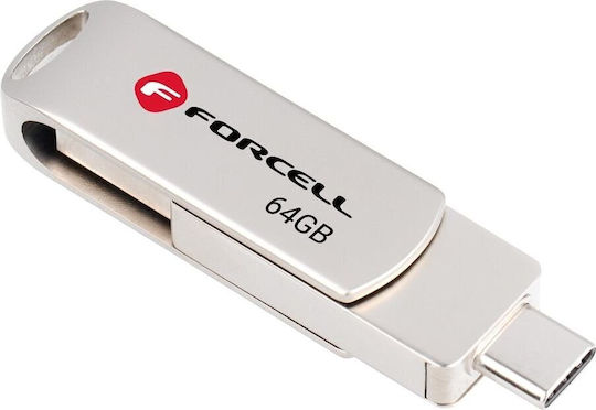 Forcell 64GB USB 3.2 Stick με σύνδεση USB-A & USB-C Ασημί