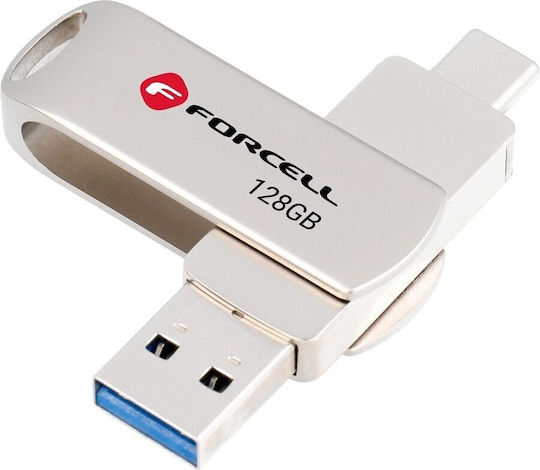Forcell 128GB USB 3.2 Stick with connection USB-A & USB-C Silver