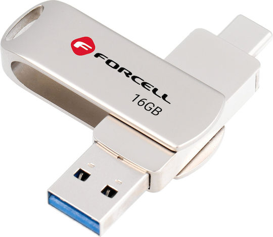 Forcell 16GB USB 3.2 Stick with connection USB-A & USB-C Silver