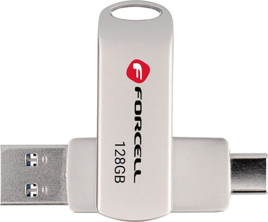 Forcell 128GB USB 3.2 Stick with connection USB-A & USB-C Silver