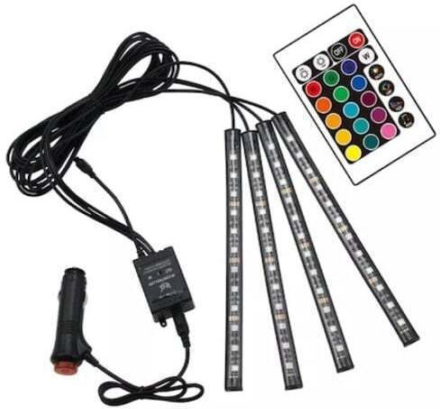 Set 4 Benzi Iluminat Ambiental Auto Foxmag24 Telecomandă Intensitate Reglabilă 12 Led
