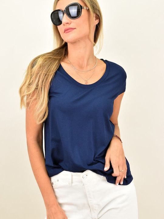 Women's Summer Blouse Short Sleeve Dark Blue