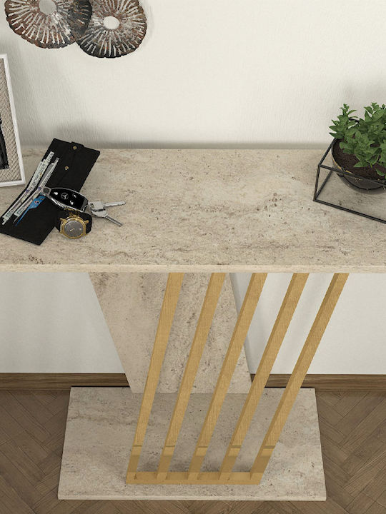 Gravity Console Table Wood & Metal Travertine - Gold L90xW29.6xH76.8cm