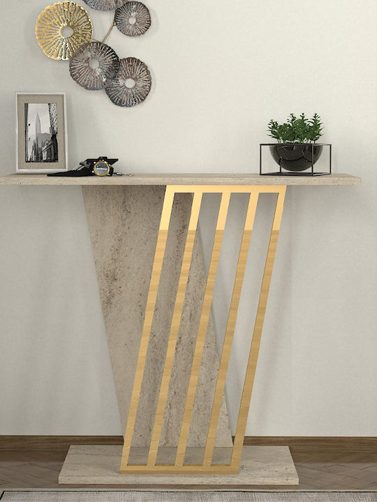 Gravity Console Table Wood & Metal Travertine - Gold L90xW29.6xH76.8cm