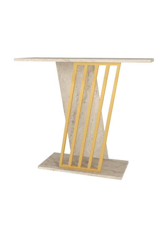 Gravity Console Table Wood & Metal Travertine - Gold L90xW29.6xH76.8cm