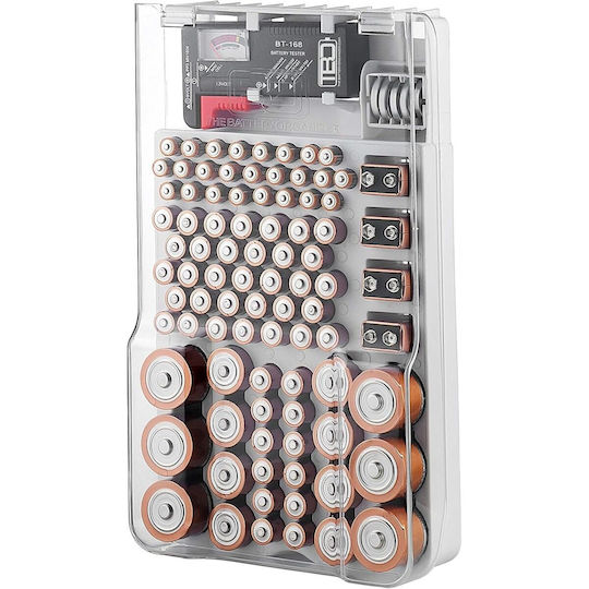 Battery Master Стенна Кутия За 93 Батерии С Тестер За Батерии – AAA AA C D 9V Flat