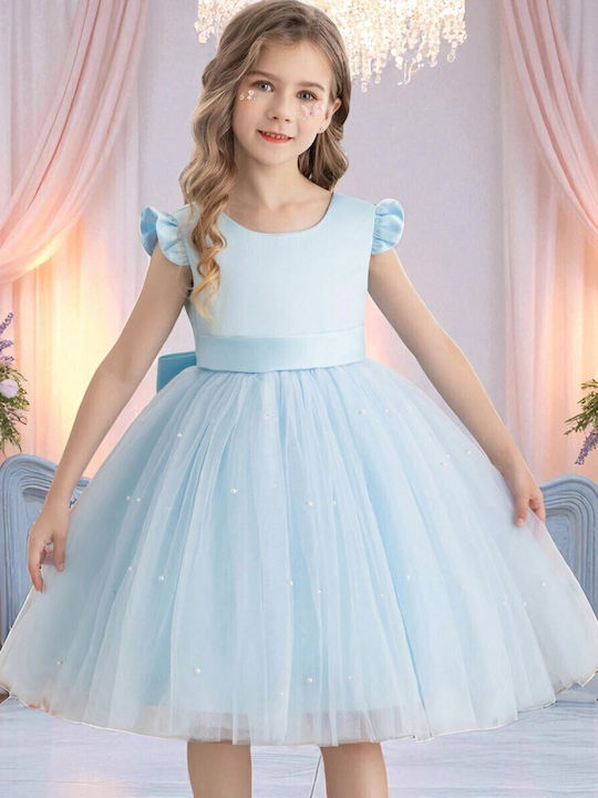 Детска Рокля Без ръкави Тюл Обикновени Light Blue