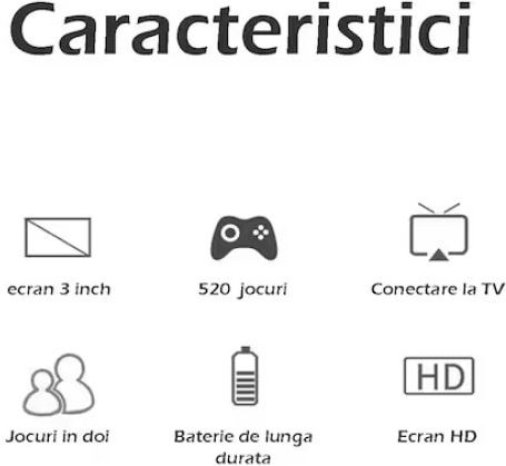 Consolă De Jocuri Foxmag24 Ecran HD Conectare La TV 3 Inch 520 Jocuri Incorporate Baterie De Lungă Durată Neagră