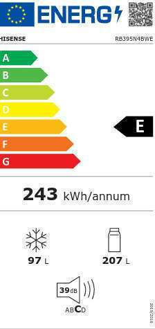 Hisense Combină frigorifică 304lt Total NoFrost Î186xL59.5xA59cm. Alb RB395N4BWE