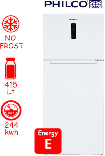Philco Kühlschrank mit Doppeltür 415Es Total NoFrost H177xB70xT67cm. Weiß PRF-470WE