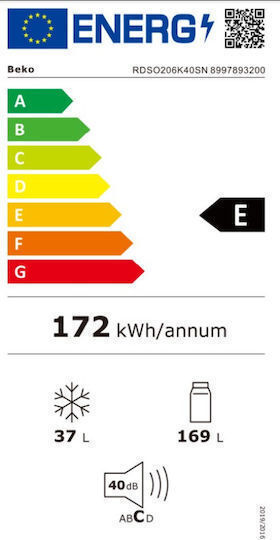 Beko Ψυγείο Δίπορτο 243lt Υ143xΠ54.5xΒ55.5εκ. Ασημί RDSO206K40SN