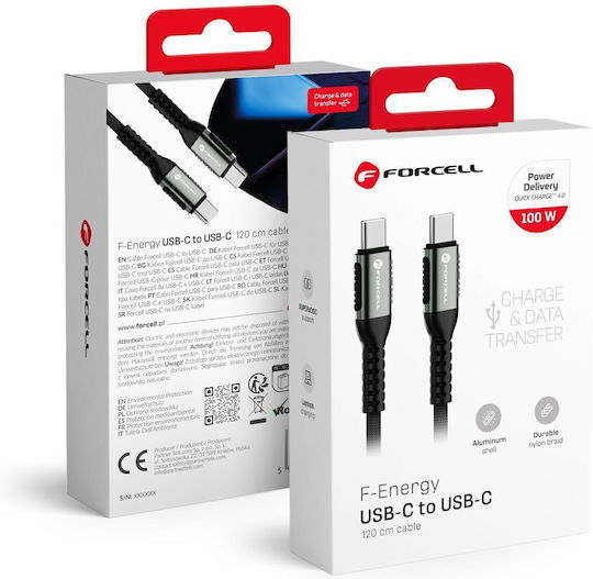 Forcell Редовна USB 2.0 Кабел USB-C мъжки - USB-C мъжки 100W Черен 1.2м
