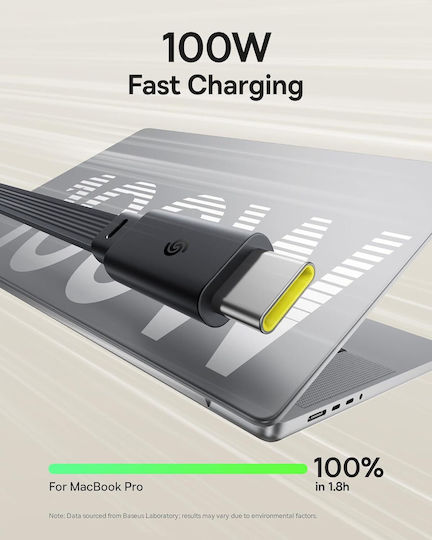Baseus Charging Extensibil USB 2.0 Cablu USB-C bărbătesc - USB-C 100W Negru 1m (P10370900123-00)