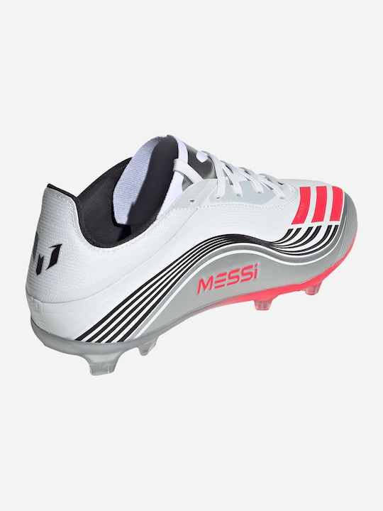F50 Messi Elite Firm Ground Boots FG Kids Soccer Cleats and Shoes with Molded Outsole Cloud White / Lucid Red / Silver Metallic