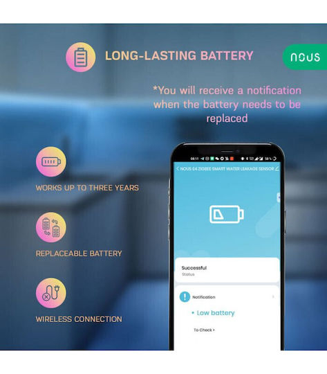 Nous Wireless Battery Flood Detector ZigBee Wi-Fi