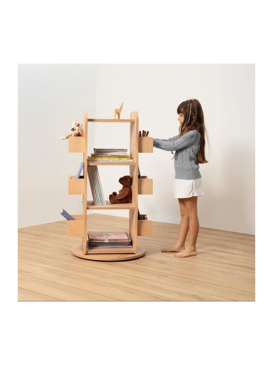Kids Wooden Bookcase Montessori Rotating Brown 61x12x107.5cm