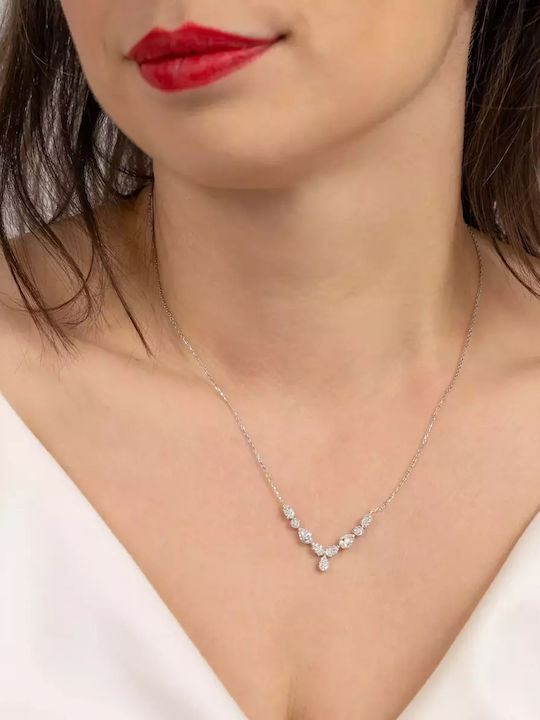 Set with Necklace , Earrings & Ring from White Gold 9K with Stones