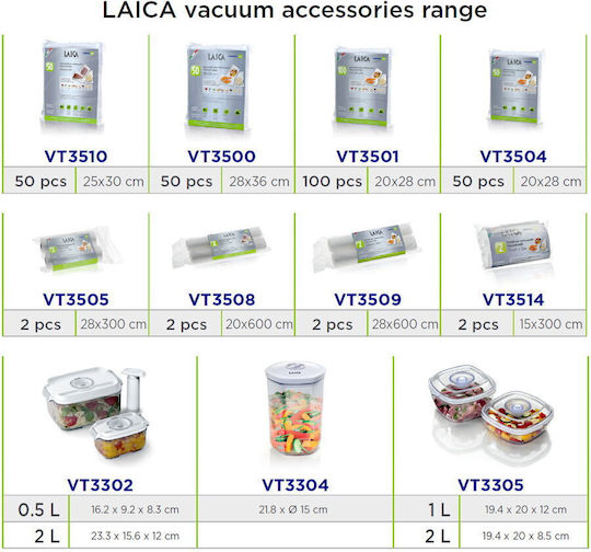 Laica VT35080 Flat Vacuum Sealer Bag 200mm x 6m 2pcs