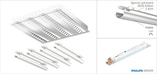 VK Lighting Metallic Fluorescent Ceiling Light 36W Warm White L60xD60xH6cm