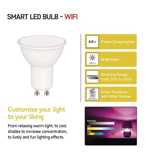 Emos Smart Bulb LED 4.8W for Socket GU10 and Shape MR16 RGB 400lm Dimmable