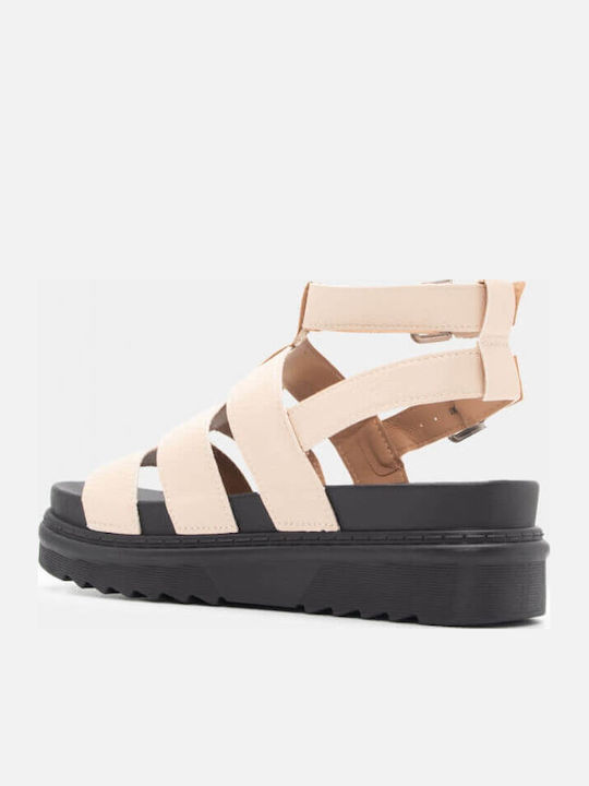 Sandale Casual Damă Gladiator Flatforme Bej