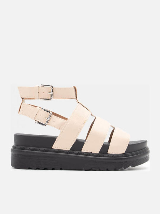 Sandale Casual Damă Gladiator Flatforme Bej