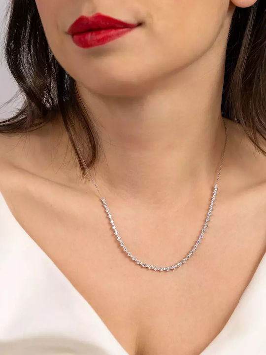 Set with Necklace , Earrings & Ring from White Gold 14K with Stones
