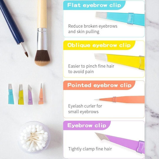 Set Mini Eyebrow Tweezers 4 Pieces Pastel Colors 13omo04