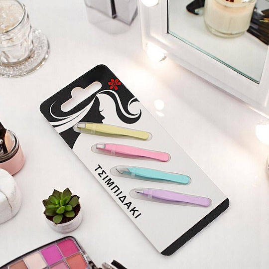 Set Mini Eyebrow Tweezers 4 Pieces Pastel Colors 13omo04