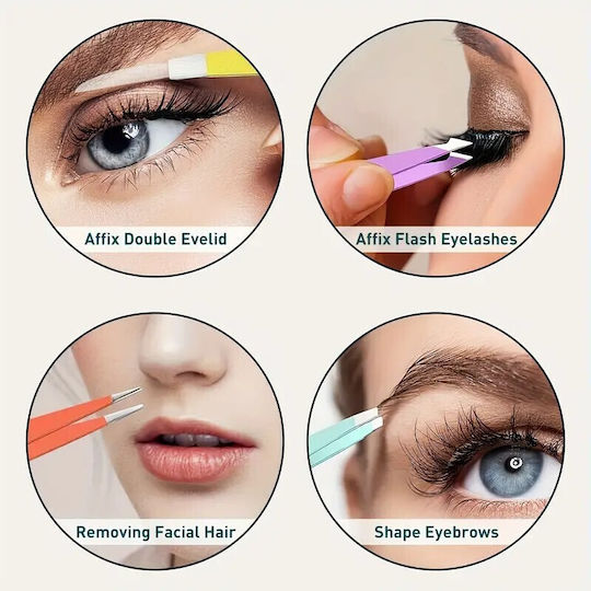 Set Mini Eyebrow Tweezers 4 Pieces Pastel Colors 13omo04