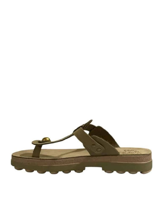 Leather Women's Flat Sandals Anatomic in Khaki Color