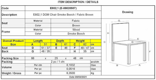 Dom Kitchen Wooden Chair Smoke Beech 53x56x80cm 2pcs