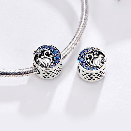 Silber Charm 925 Blaue Steine Katzen Sterne