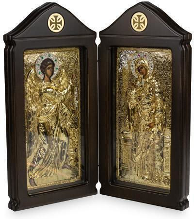 Diptych of the Annunciation of the Theotokos Wooden Icon Gold Background 42 X 21 Cm Authentic Product of Vatopedi Monastery Holy Great Monastery Vatopedi Imv_28803
