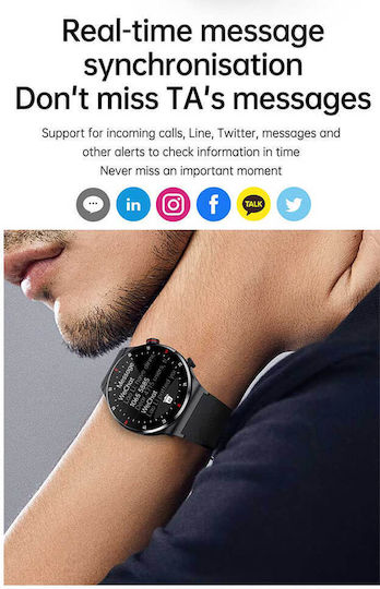Microwear QW33 46mm Smartwatch with Heart Rate Monitor (Black Steel)