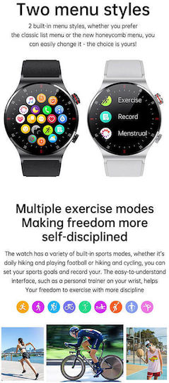 Microwear QW33 46mm Smartwatch with Heart Rate Monitor (Black Steel)