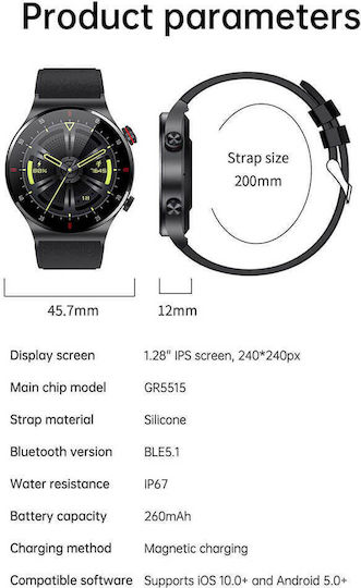 Microwear QW33 46mm Smartwatch with Heart Rate Monitor (Black Steel)