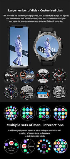 Microwear AK56 Smartwatch mit Pulsmesser (Silver Steel)