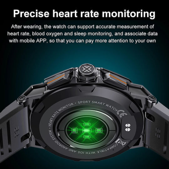 Microwear K62 Smartwatch με Παλμογράφο (Μαύρο)