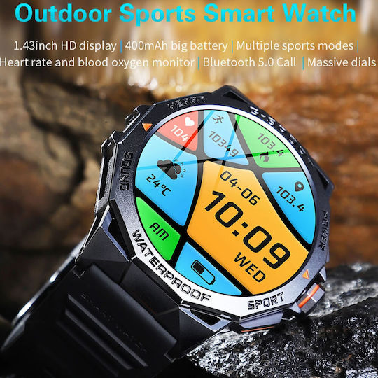 Microwear K62 Smartwatch με Παλμογράφο (Μαύρο)