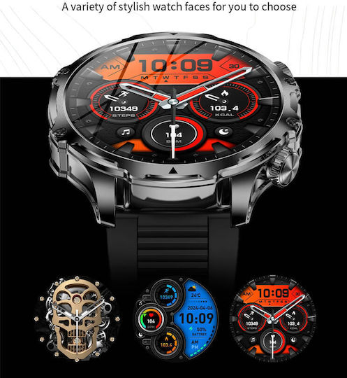 Microwear AK75 Smartwatch cu Pulsometru (Black Steel)