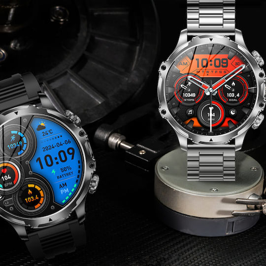 Microwear AK75 Smartwatch με Παλμογράφο (Silver Steel)